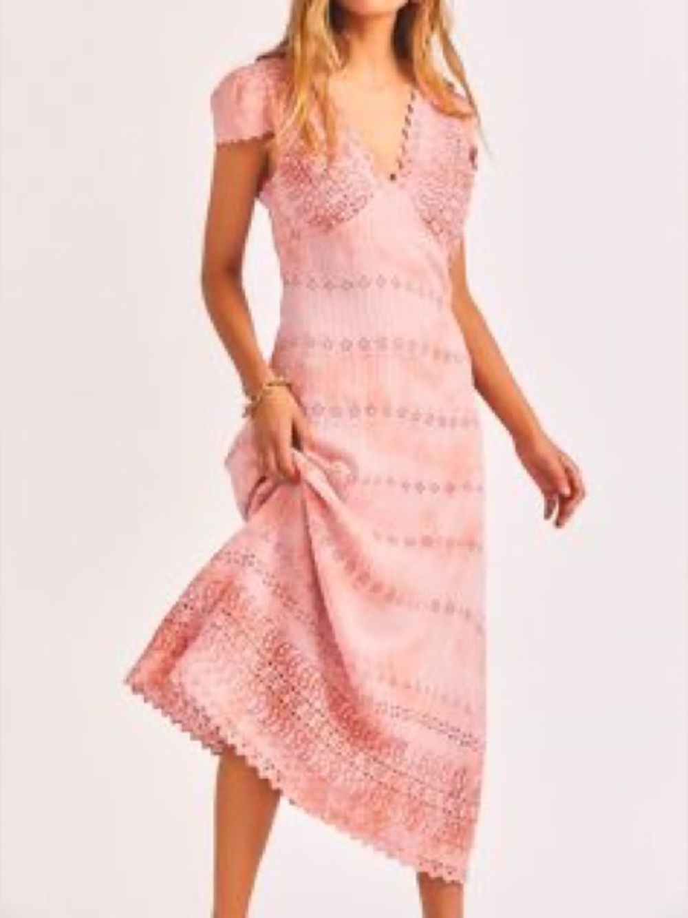 Love Shack Fancy Pink Lace-Detail Maxi Dress